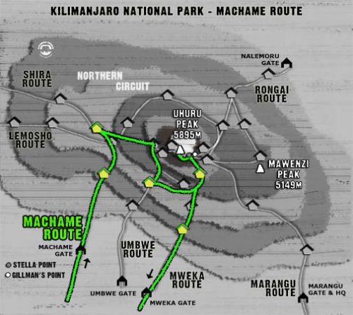 Map Kilimanjaro Machame Route (6 days)